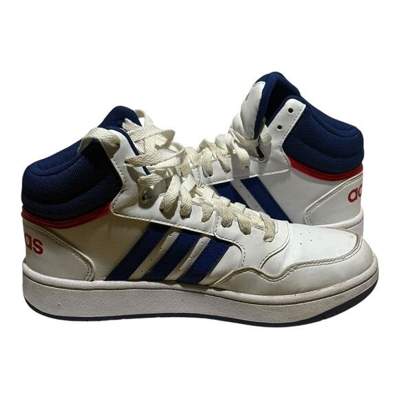 Adidas Hoops 3.0 Mid EWhite Blue Red Sneakers Youth 5Y Basketball Casual Shoes - Picture 7 of 8